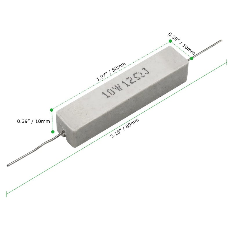 Dimlove Cement Resistor,10 PCS 10w 12 ohm 5% Axial Lead Wire Resistor White Wound Fixed Ceramic Cement Resistors Wirewound Cement Power Resistors Flame Heat Moisture Resistance Precharge Horizontal Resistors - Image 3